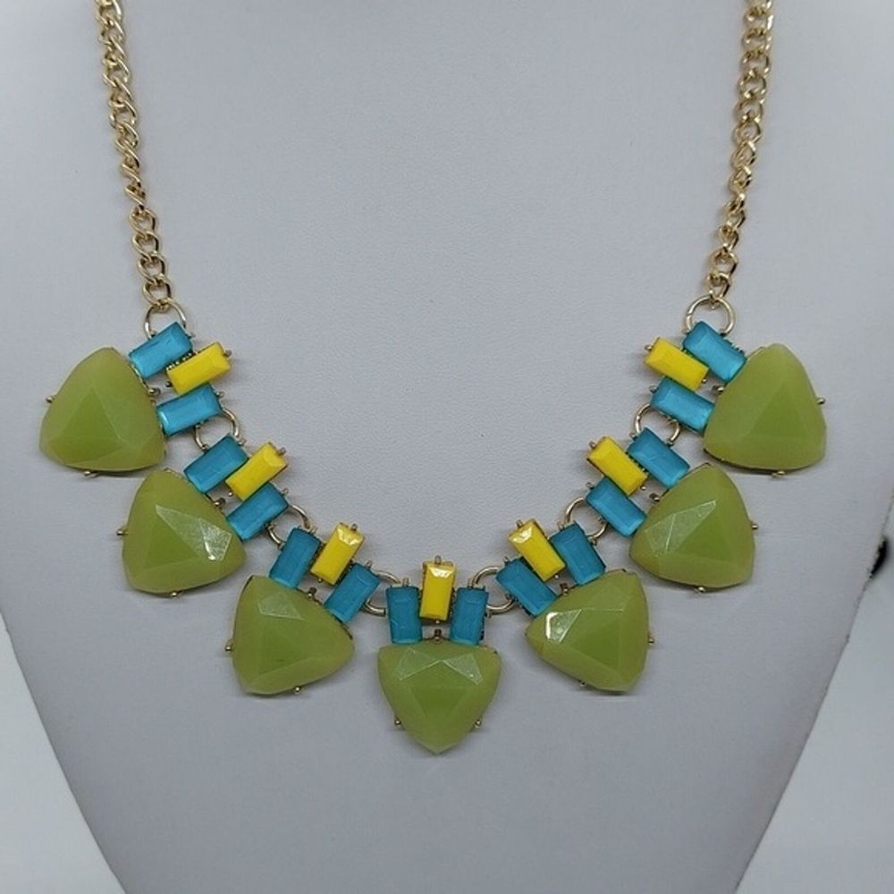 Blue green and yellow statement necklace